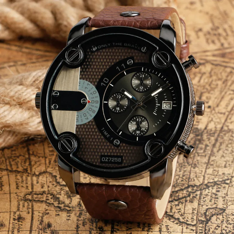 Men's Fashion Quartz Watch Metal Large Dial Sports Watch