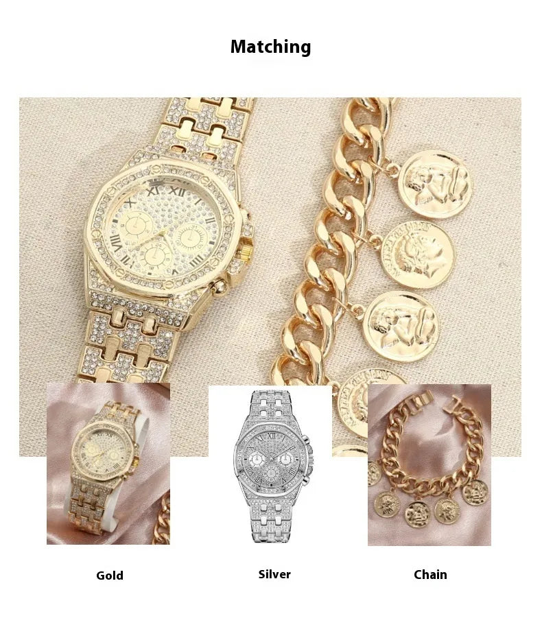 Watch Men's Diamond Large Dial Quartz Watch