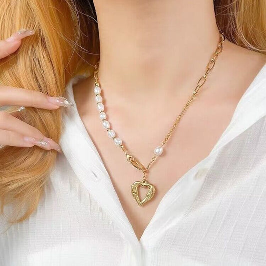 Unisex Style Stacked Chain Pearl Necklace Female