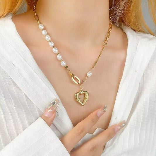 Unisex Style Stacked Chain Pearl Necklace Female