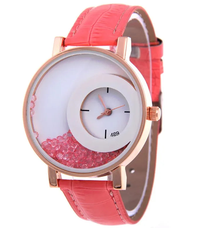 Amazon Explosion Brand, Europe And America Hot Fashion Quartz Watches 489 Full Drilling Quicksand Female Watches Female